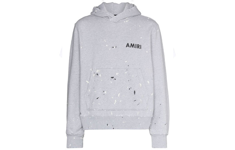 AMIRI SS21 Paint Splatter Logo Print Hoodie Men’s Grey MJLH001-032