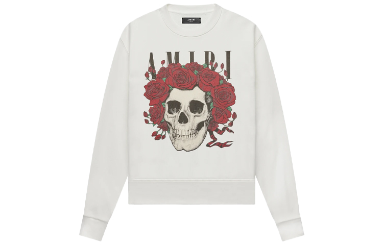 Order AMIRI SS21 Skull Print Crewneck Sweatshirt White Fashion MJGC006100