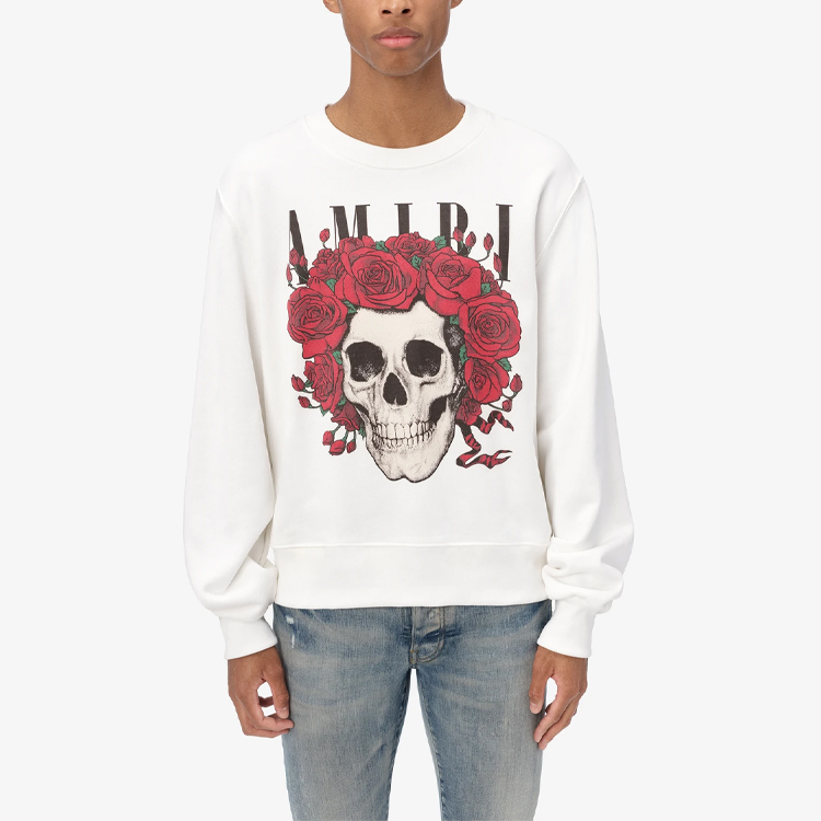 Lookbook AMIRI SS21 Skull Print Crewneck Sweatshirt White Fashion MJGC006100