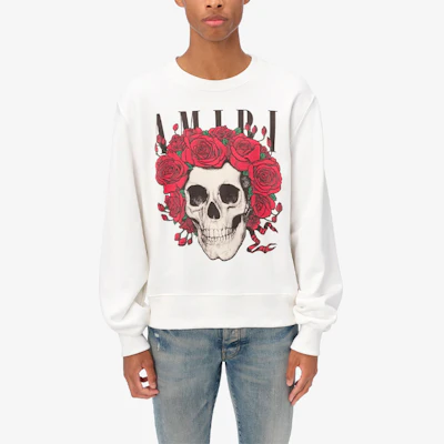AMIRI SS21 Skull Print Crewneck Sweatshirt White Fashion MJGC006100 Lookbook AMIRI SS21 Skull Print Crewneck Sweatshirt White Fashion MJGC006100