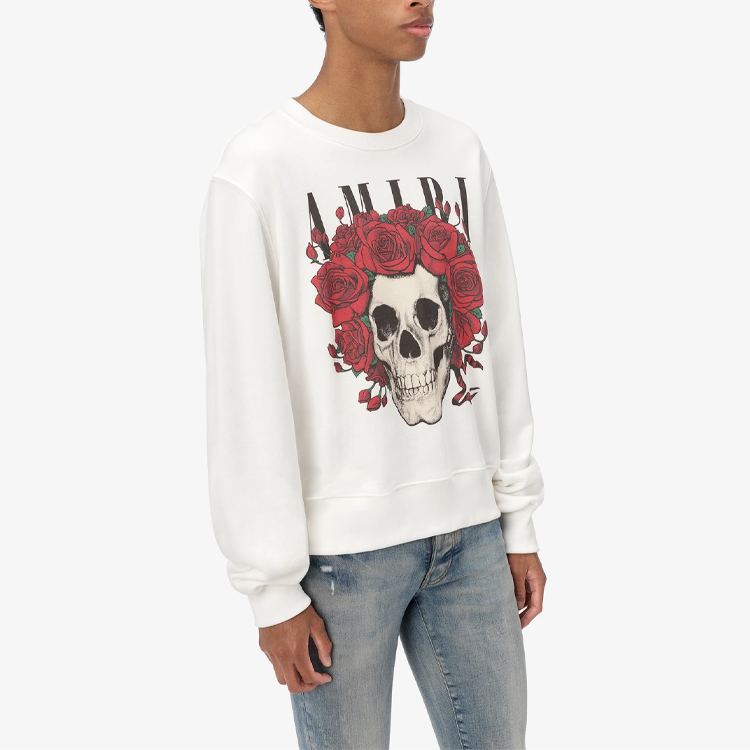 Shop AMIRI SS21 Skull Print Crewneck Sweatshirt White Fashion MJGC006100