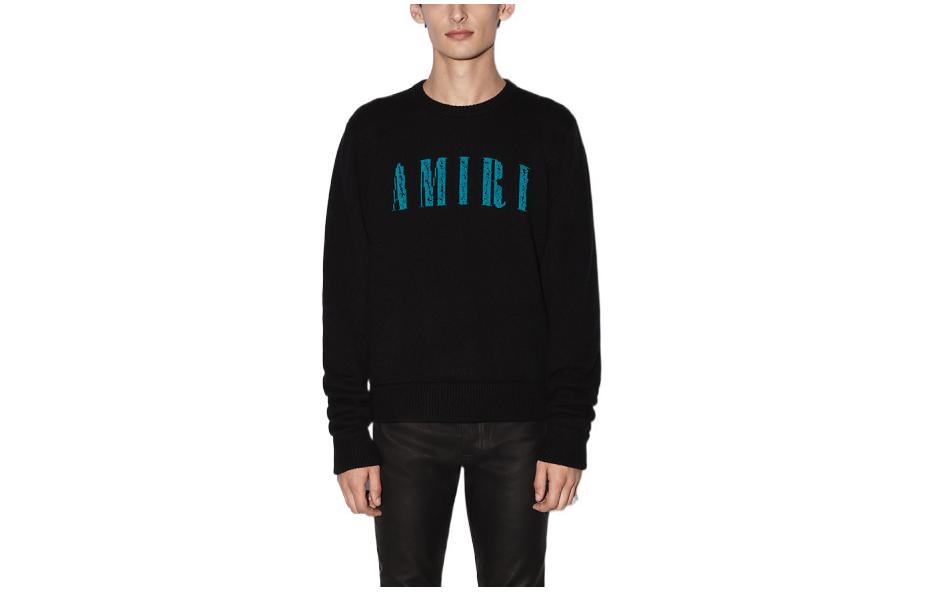 AMIRI SS22  Black Cashmere Sweater with Jacquard Logo Design. PS22MKL034