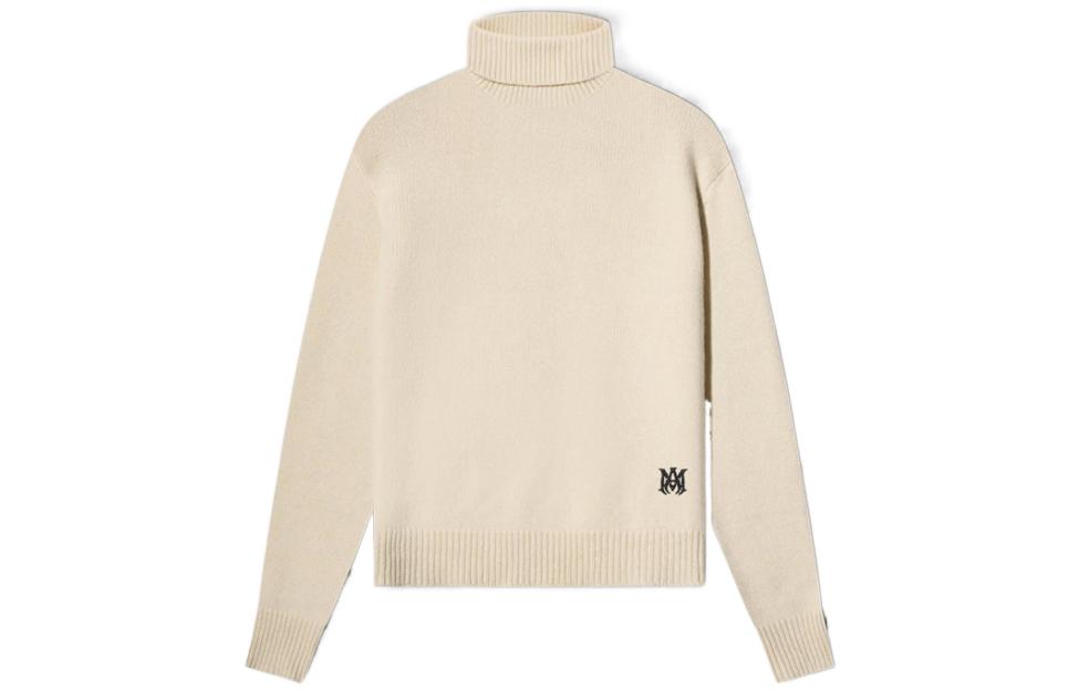 AMIRI SS22  Cashmere Sweater Logo Embroidery Stand Collar Off-White. PS22MKL037-1