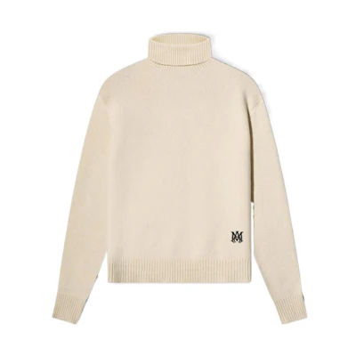 AMIRI SS22 Cashmere Sweater Logo Embroidery Stand Collar Off-White. PS22MKL037-1