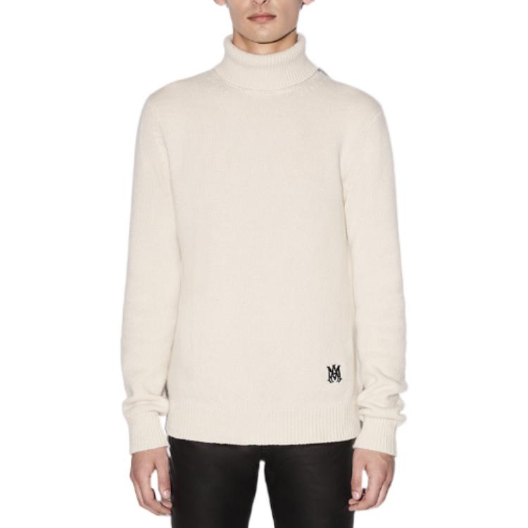 Lookbook AMIRI SS22 Sweater Kasmir Logo Bordir Kerah Tinggi Off-White. PS22MKL037-1