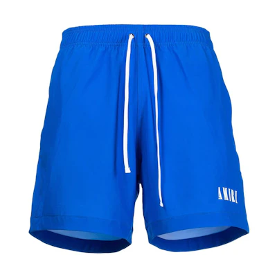AMIRI SS22 Logo Print Drawstring Swim Shorts Blue PS22MSB001PSP424