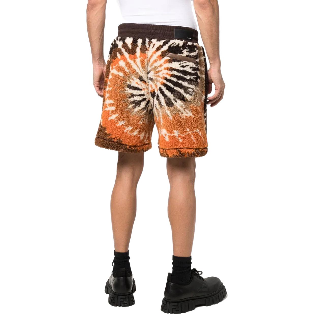 Shop AMIRI SS22 Celana Pendek Tie-Dye Fleece Orange/Hitam dengan Tali Serut. PS22MKS-006