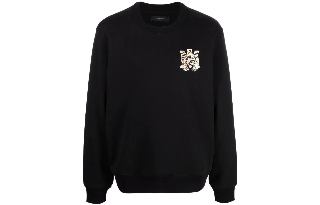 AMIRI SS22 Black Logo Print Crewneck Pullover Sweatshirt Long Sleeve PS22MJG063001