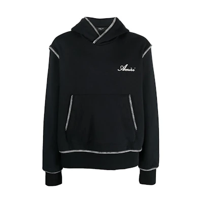 AMIRI SS22 Black Solid Color Logo Print Hoodie Long Sleeve SS22MJP002001