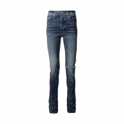 AMIRI SS22 Blue Shotgun Distressed Mid-Rise Jeans Blue Denim. PS22MDS144-403