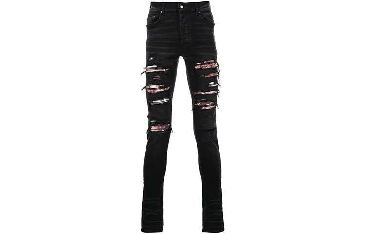 AMIRI SS22 Distressed Slim-Fit Ripped Black Jeans for Men. SS22MDS006-023