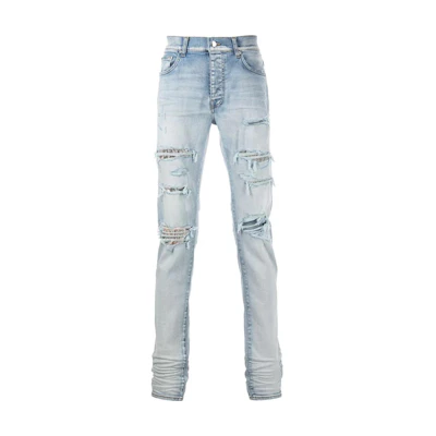 AMIRI SS22 Distressed Slim High-Waisted Jeans Light Blue SS22MDS008485