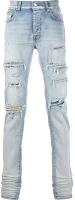 AMIRI SS22 窄版高腰破壞牛仔褲 淡藍色 SS22MDS008485 Order AMIRI SS22 窄版高腰破壞牛仔褲 淡藍色 SS22MDS008485