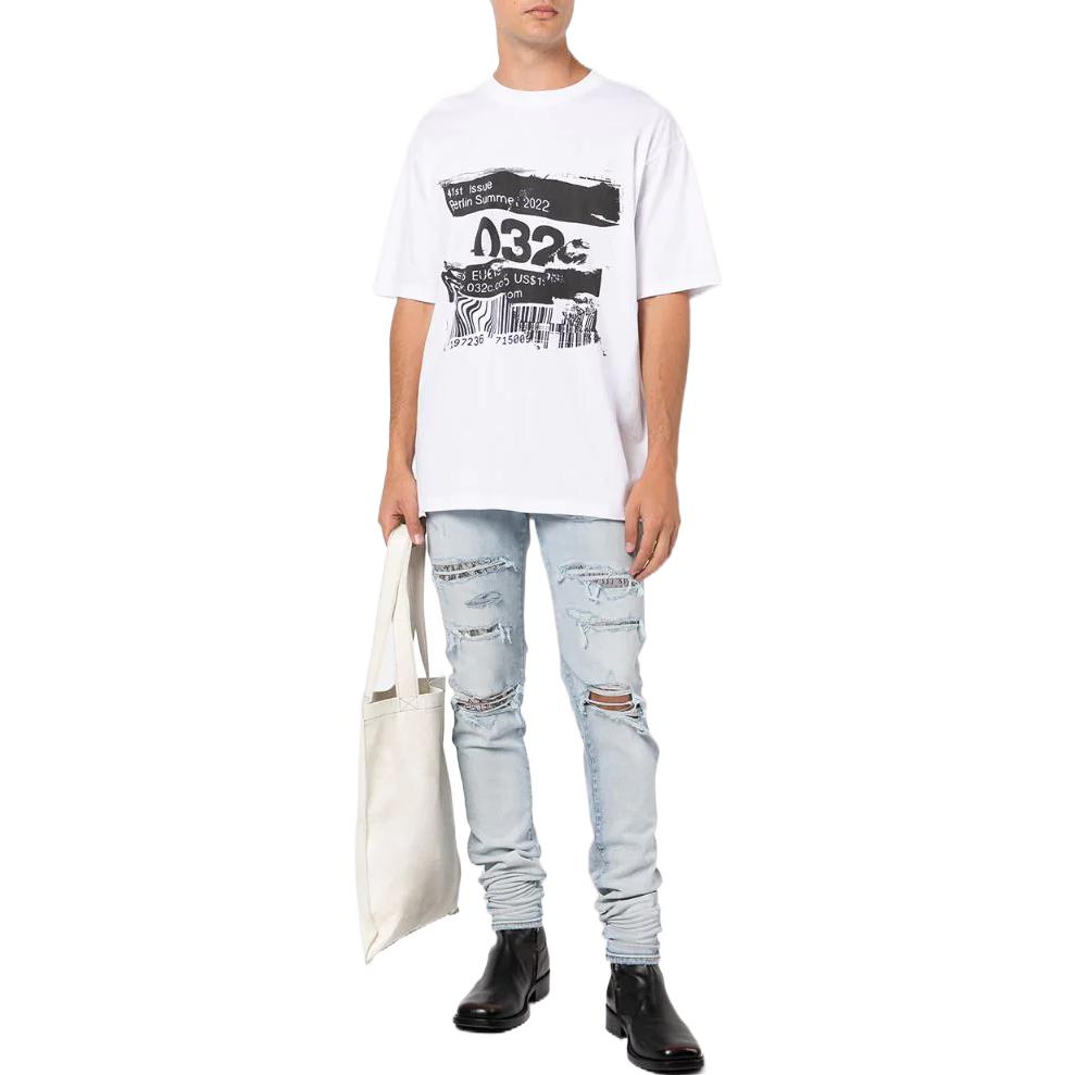 Lookbook AMIRI SS22 窄版高腰破壞牛仔褲 淡藍色 SS22MDS008485