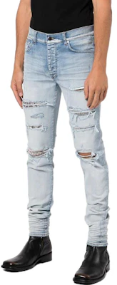 AMIRI SS22 窄版高腰破壞牛仔褲 淡藍色 SS22MDS008485 Purchase AMIRI SS22 窄版高腰破壞牛仔褲 淡藍色 SS22MDS008485