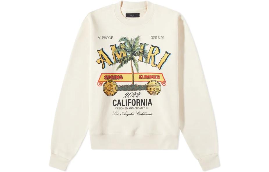 AMIRI SS22 Floral Logo Crewneck Sweatshirt Beige Long Sleeve SS22MJG002209