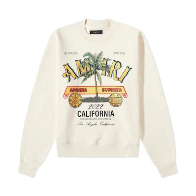 AMIRI SS22 Floral Logo Crewneck Sweatshirt Beige Long Sleeve SS22MJG002209