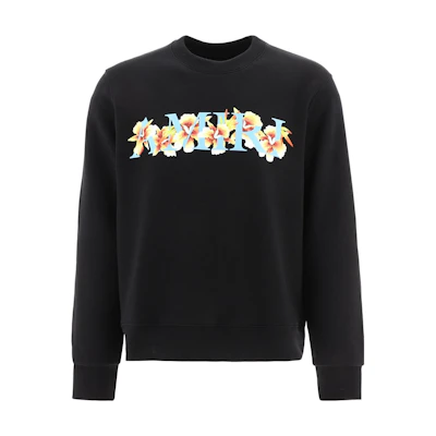 AMIRI SS22 Floral Logo Print Long Sleeve Sweatshirt Black SS22MJL034-001