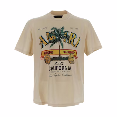 AMIRI SS22 Letter Print Crewneck Short Sleeve T-Shirt Men Beige SS22MJG006209