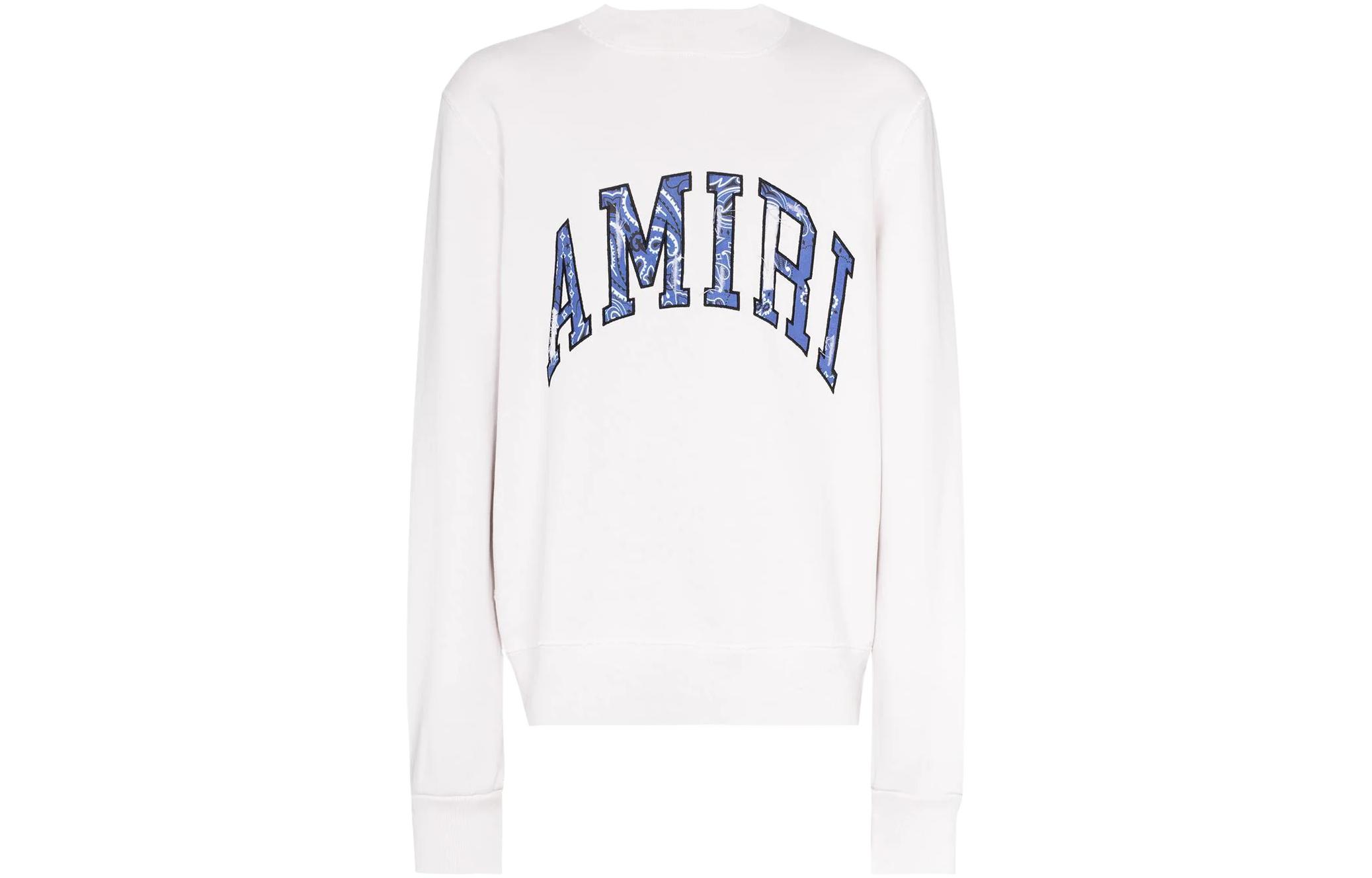 AMIRI SS22 Logo Applique Crewneck White Pullover Sweatshirt PS22MJL038-123