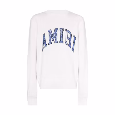 AMIRI SS22 Logo Applique Crewneck White Pullover Sweatshirt PS22MJL038-123