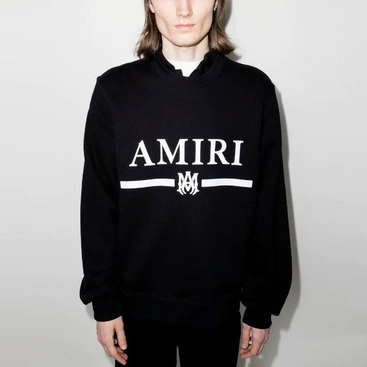 Shop アミリ SS22 ロゴプリント クルーネックプルオーバースウェット メンズ ブラック SS22MJL011-001