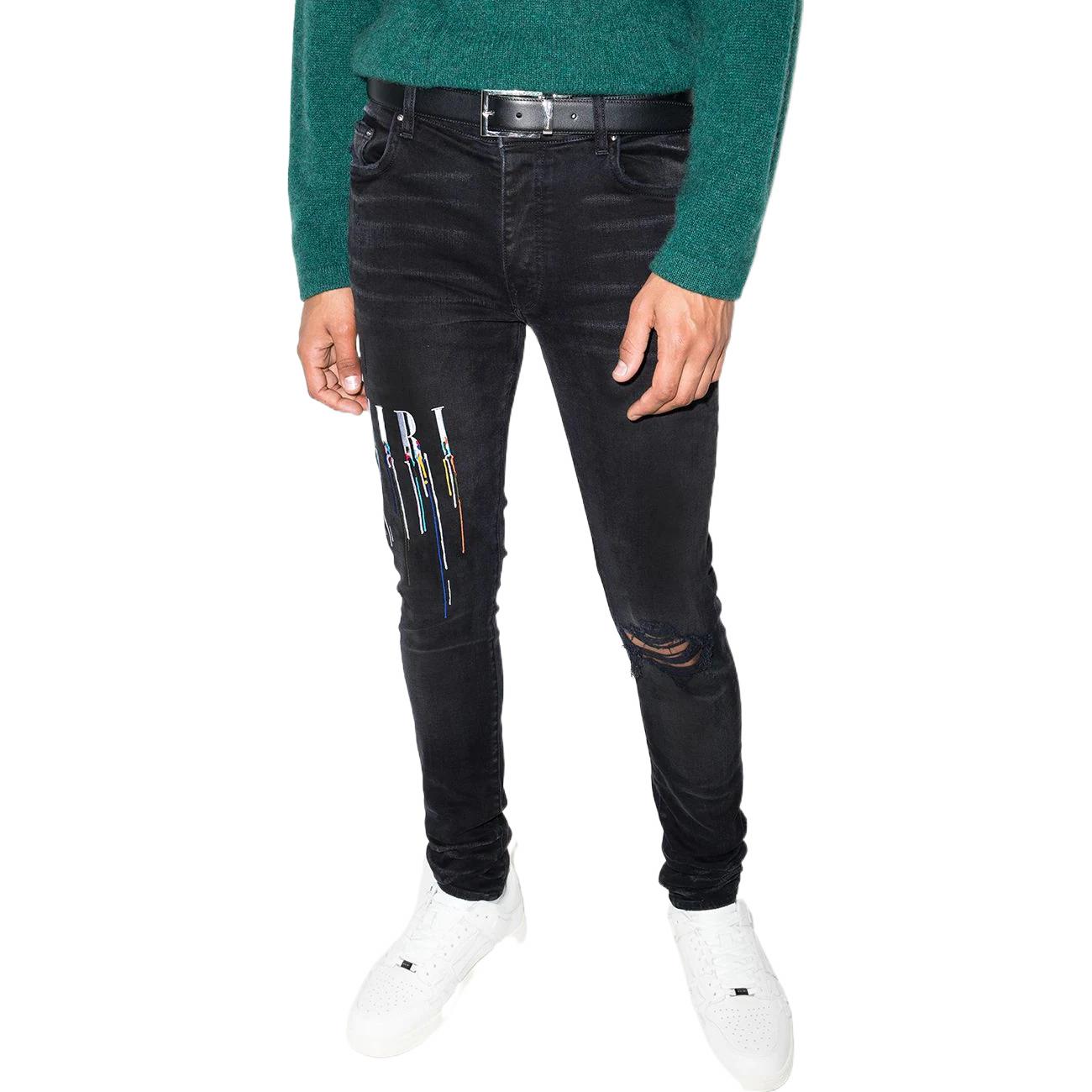 Shop AMIRI SS22 男士黑色修身破洞牛仔褲 秋季系列 PS22MDS142023