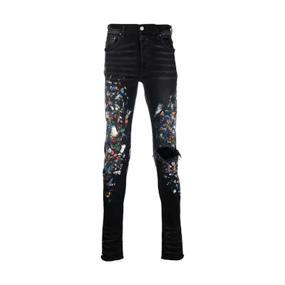 AMIRI SS22 Paint Floral Distressed Skinny Jeans Men’s Black PS22MDS202-023