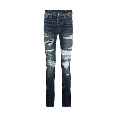 AMIRI SS22 Patchwork Distressed Slim Jeans Men’s Blue. PF22MDS030403