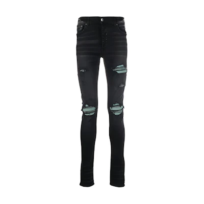 AMIRI SS22 Slim Fit Distressed Black Jeans for Men. MDS007-023