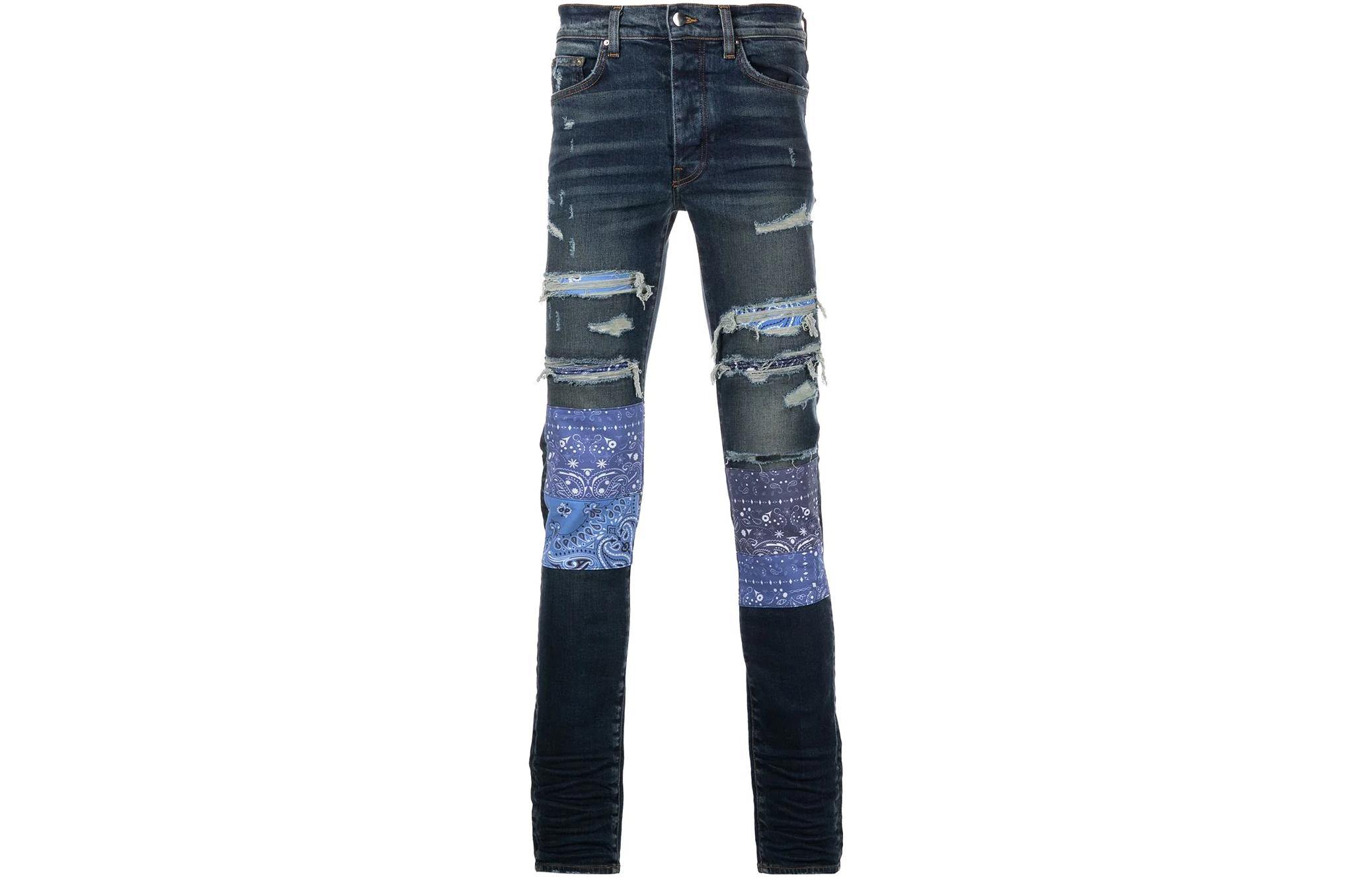 AMIRI SS22 Slim Fit Patch Paisley Jeans Men’s Blue PS22MDS140403