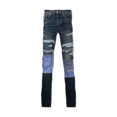 AMIRI SS22 Slim Fit Patch Paisley Jeans Men’s Blue PS22MDS140403