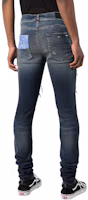 Shop AMIRI SS22 修身拼接佩斯利藍色牛仔褲 男款 PS22MDS140403
