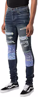 Purchase AMIRI SS22 修身拼接佩斯利藍色牛仔褲 男款 PS22MDS140403
