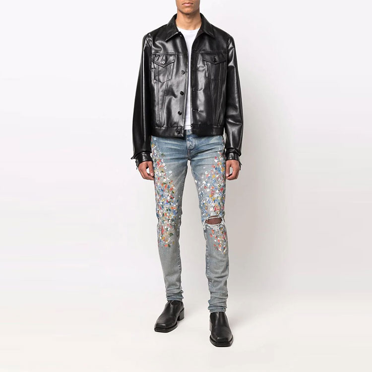 Lookbook AMIRI SS22 Skinny Jeans Lelaki Biru Spray Paint Distressed PS22MDS202408