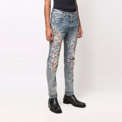 AMIRI SS22 Skinny Jeans Lelaki Biru Spray Paint Distressed PS22MDS202408 Purchase AMIRI SS22 Skinny Jeans Lelaki Biru Spray Paint Distressed PS22MDS202408