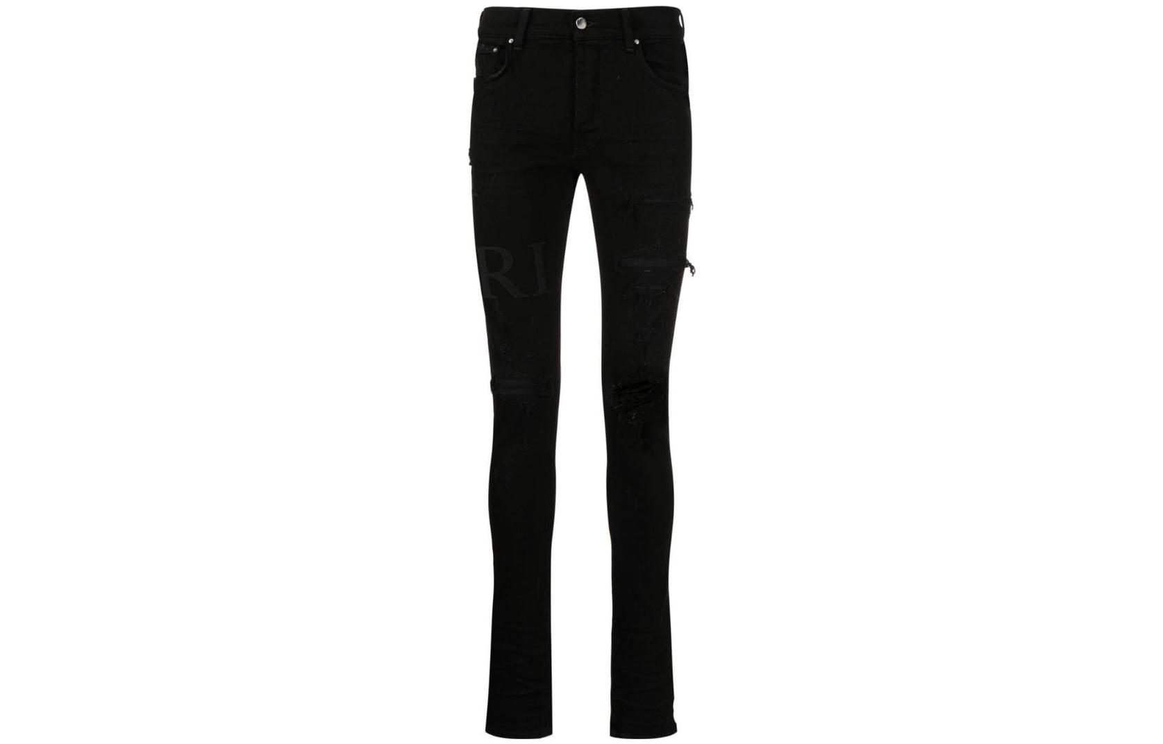 AMIRI SS23  Black Distressed Logo Knees Denim Jeans. PS23MDS006-018