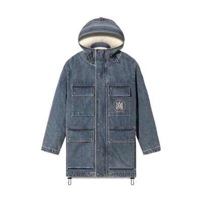 AMIRI SS23 Blue Denim Zip Hoodie Jacket with Flap Pockets. PS23MOS015-408