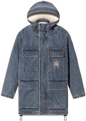 AMIRI SS23 Jaket Hoodie Denim Biru dengan Poket Zip dan Flap. PS23MOS015-408 Order AMIRI SS23 Jaket Hoodie Denim Biru dengan Poket Zip dan Flap. PS23MOS015-408