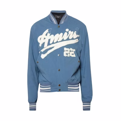 AMIRI SS23 Casual Letter Print Long Sleeve Button-Up Jacket Blue. SS23MOS034-369