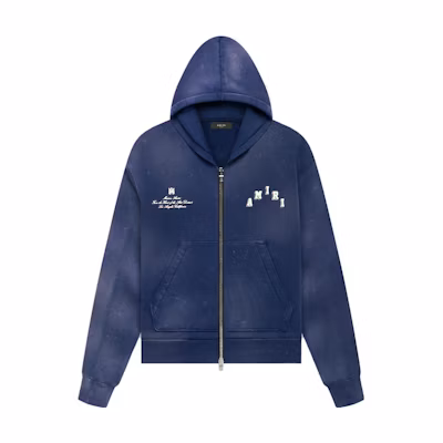 AMIRI SS23 Loose Fit Collegiate Zip-Up Hoodie Blue PF23MJG022-420