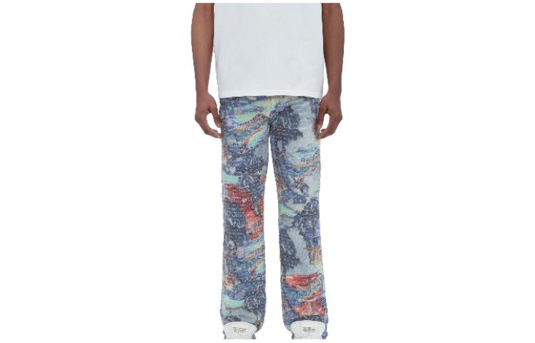 Lookbook AMIRI SS23夏威夷印花直筒牛仔裤 男士深蓝色石印靛蓝裤 PF23MDF030-765