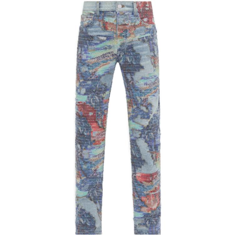 Sizing AMIRI SS23夏威夷印花直筒牛仔裤 男士深蓝色石印靛蓝裤 PF23MDF030-765