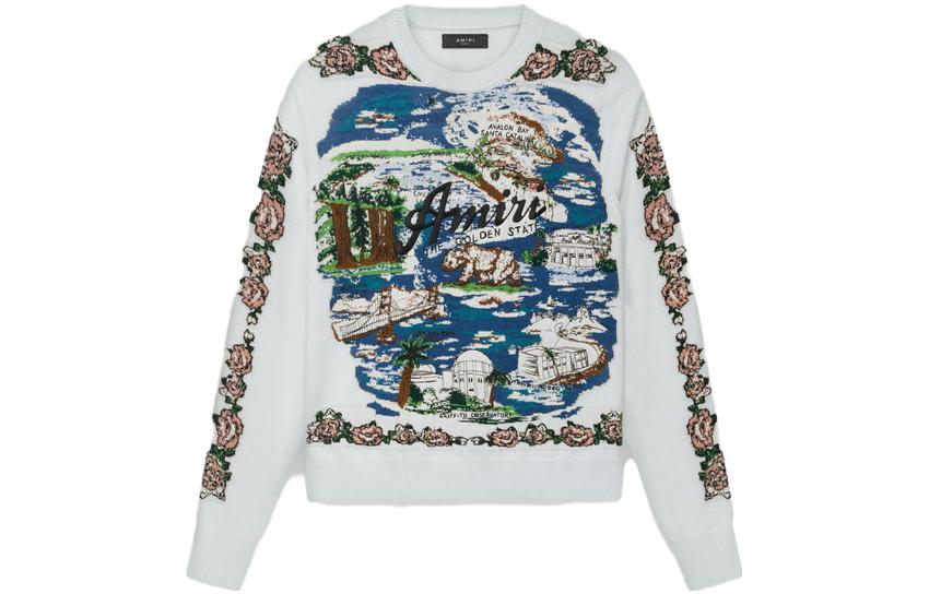 AMIRI SS23 Aloha Scenic Jacquard Crewneck Sweater Blue - Men’s Long Sleeve. SS23MKL005-368