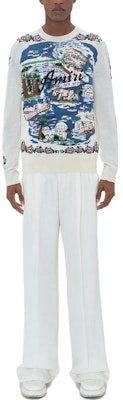 AMIRI SS23 Aloha Scenic Jacquard Crewneck Sweater Biru - Lengan Panjang Pria. SS23MKL005-368 Lookbook AMIRI SS23 Aloha Scenic Jacquard Crewneck Sweater Biru - Lengan Panjang Pria. SS23MKL005-368