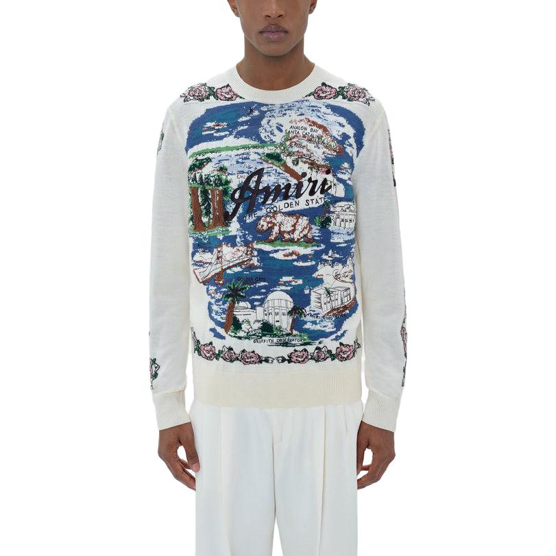 Purchase AMIRI SS23 Aloha Scenic Jacquard Crewneck Sweater Biru - Lengan Panjang Pria. SS23MKL005-368
