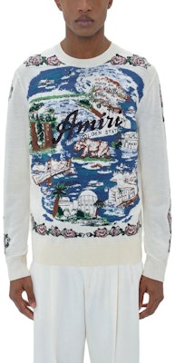 AMIRI SS23 Aloha Scenic Jacquard Crewneck Sweater Biru - Lengan Panjang Pria. SS23MKL005-368 Purchase AMIRI SS23 Aloha Scenic Jacquard Crewneck Sweater Biru - Lengan Panjang Pria. SS23MKL005-368