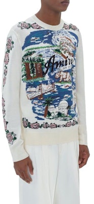 AMIRI SS23 Aloha Scenic Jacquard Crewneck Sweater Biru - Lengan Panjang Pria. SS23MKL005-368 Sizing AMIRI SS23 Aloha Scenic Jacquard Crewneck Sweater Biru - Lengan Panjang Pria. SS23MKL005-368