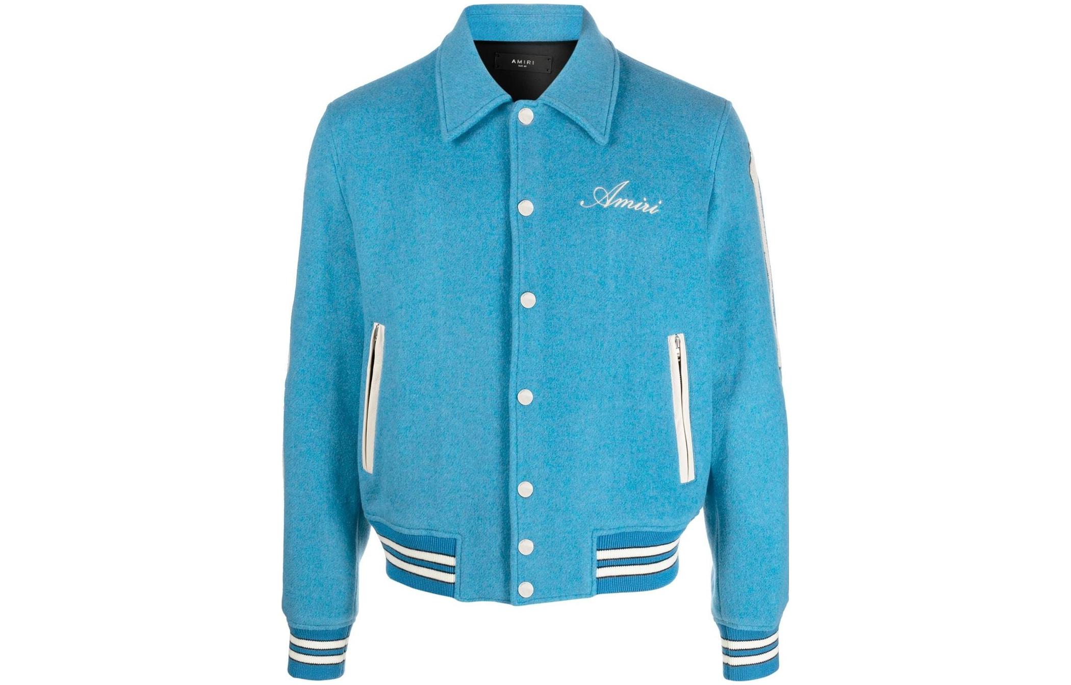 AMIRI SS23 Appliqué Long Sleeve Bomber Jacket Light Blue PS23MOS002-463