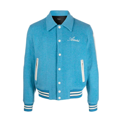 AMIRI SS23 Appliqué Long Sleeve Bomber Jacket Light Blue PS23MOS002-463